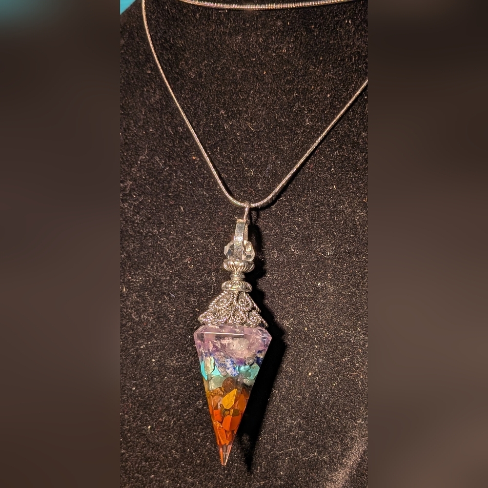 Elegant Silver and Rainbow Pendant Necklace With Stainless Steel Chain